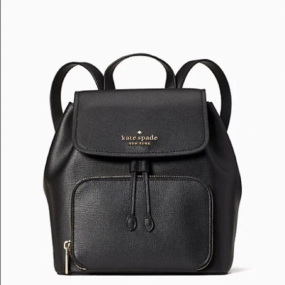 ♠️kate spade Darcy Leather Flap Backpack, Black NWT Kate Spade Medium Flap Leather Backpack in Black Pebbled  main image 4